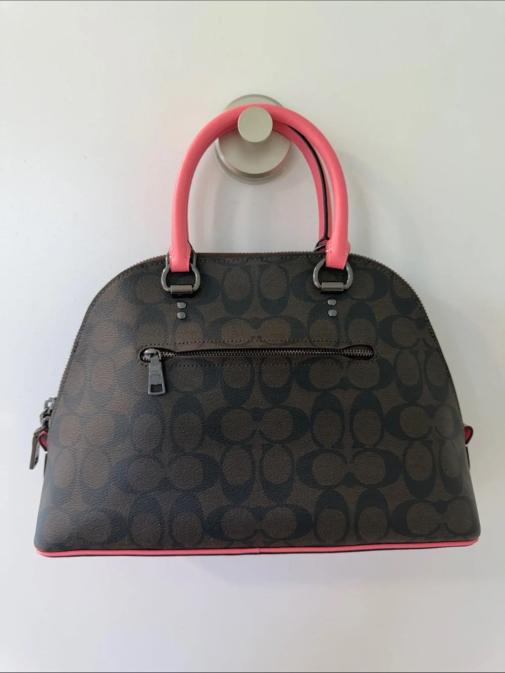 Coach Signature Katy Satchel in Brown with Pink Lemonade Trim